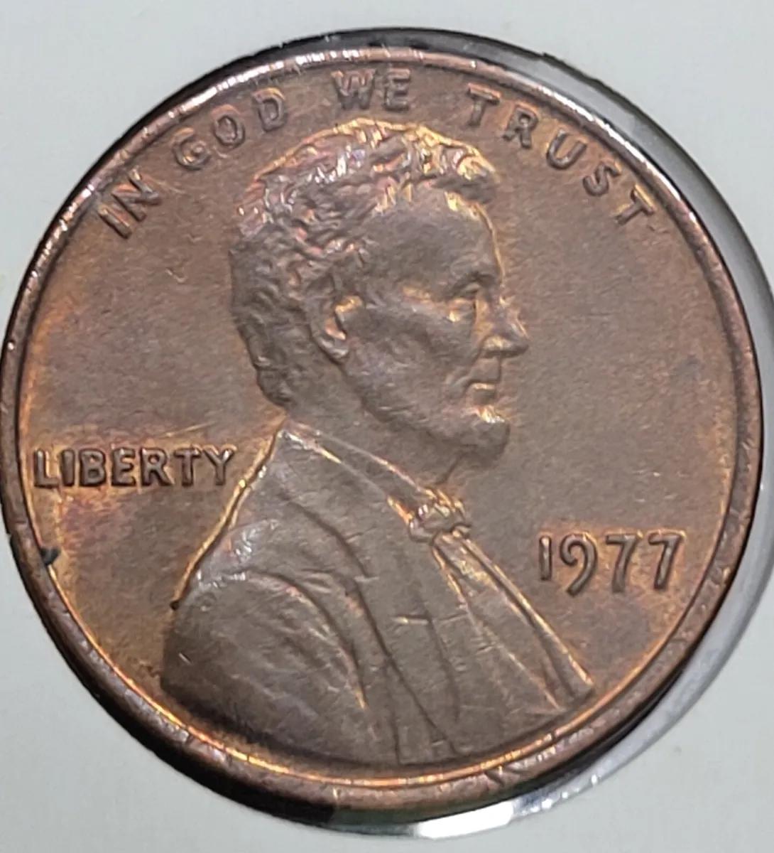 1977-D DDR-001 doubled die reverse showing notched serif on R in AMERICA on Lincoln Memorial cent